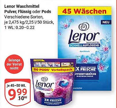 Lenor Waschmittel Pulver, Flüssig oder Pods - 45 Wäschen