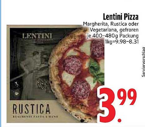 Lentini Pizza - Margherita, Rustica oder Vegetariana - gefroren