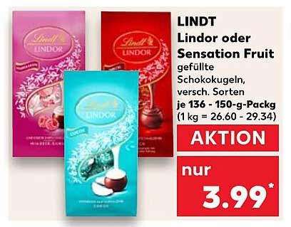 LINDT Lindor oder Sensation Fruit gefüllte Schokokugeln, verschiedenste Sorten