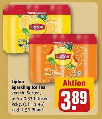 Lipton Sparkling Ice Tea - Vorteilspack, 6 x 0,33 l-Dosen