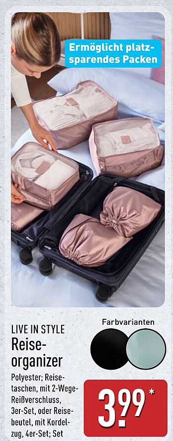 LIVE IN STYLE Reiseorganizer, 4er-Set, verschiedene Farben