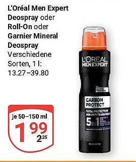 L'Oréal Men Expert Deospray oder Garnier Mineral Deospray - verschiedene Sorten