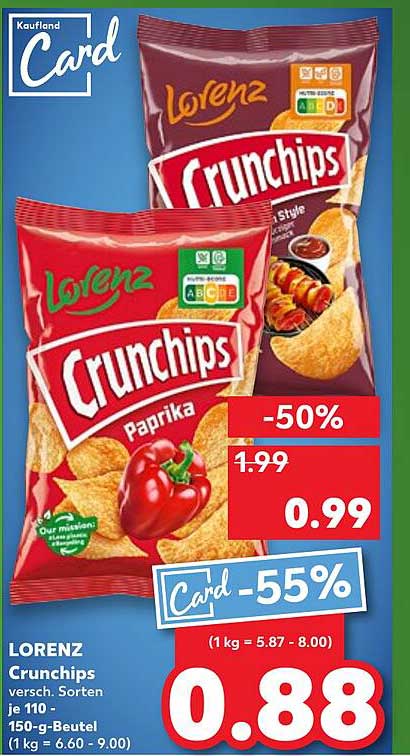 Lorenz Crunchips in verschiedenen Sorten