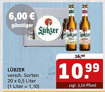LÜBZER Bier – 20 x 0,5 Liter – nur 10,99 €