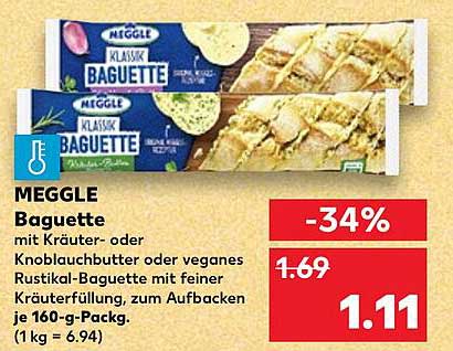 MEGGLE Baguette mit Kräuter- oder Knoblauchbutter oder veganes Rustikal-Baguette