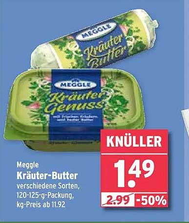 Meggle Kräuter-Butter verschiedene Sorten, 120-125 g-Packung