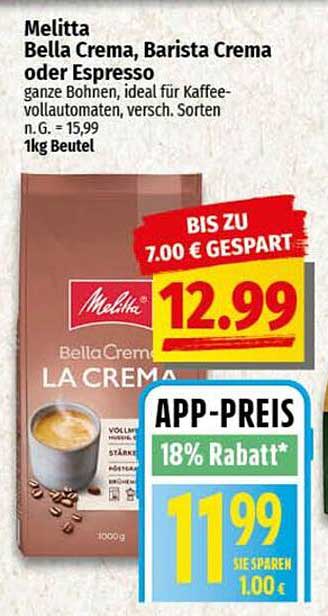 Melitta Bella Crema, Barista Crema oder Espresso 1kg Beutel