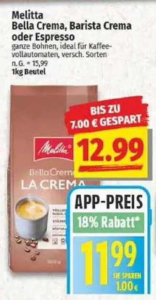 Melitta Bella Crema, Barista Crema oder Espresso – Ganze Bohnen 1kg Beutel