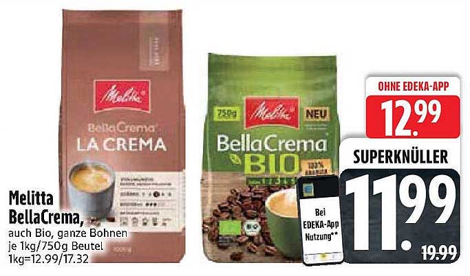 Melitta BellaCrema, auch Bio, ganze Bohnen je 1kg/750g Beutel