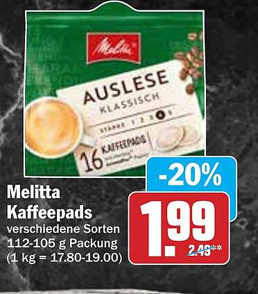 Melitta Kaffeepads - Verschiedene Sorten 112-105 g