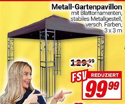 Metall-Gartenpavillon mit Blattornamenten, stabiles Metallgestell, versch. Farben, 3 x 3 m