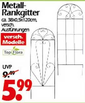 Metall-Rankgitter ca. 38x0,5x120cm, verschiedene Ausführungen