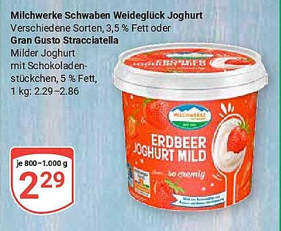 Milchwerke Schwaben Weideglück Joghurt - Erdbeer Joghurt Mild