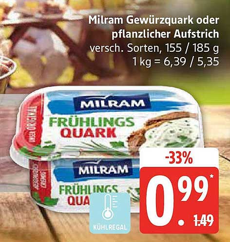 Milram Gewürzquark oder pflanzlicher Aufstrich, 155 / 185 g