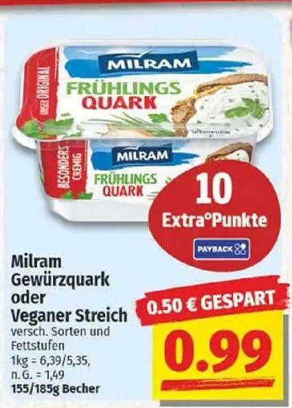 Milram Gewürzquark oder Veganer Streich - 155/185g Becher