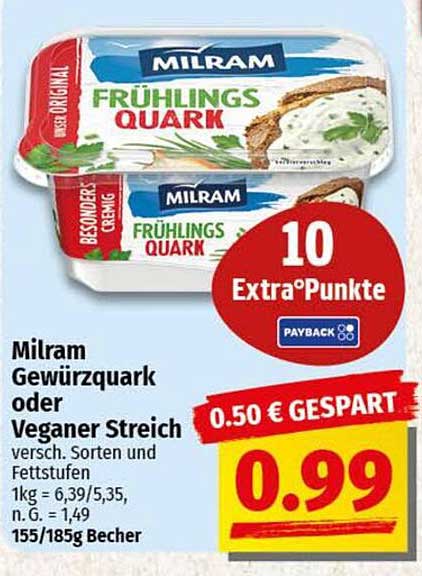 Milram Gewürzquark oder Veganer Streich 155/185g Becher