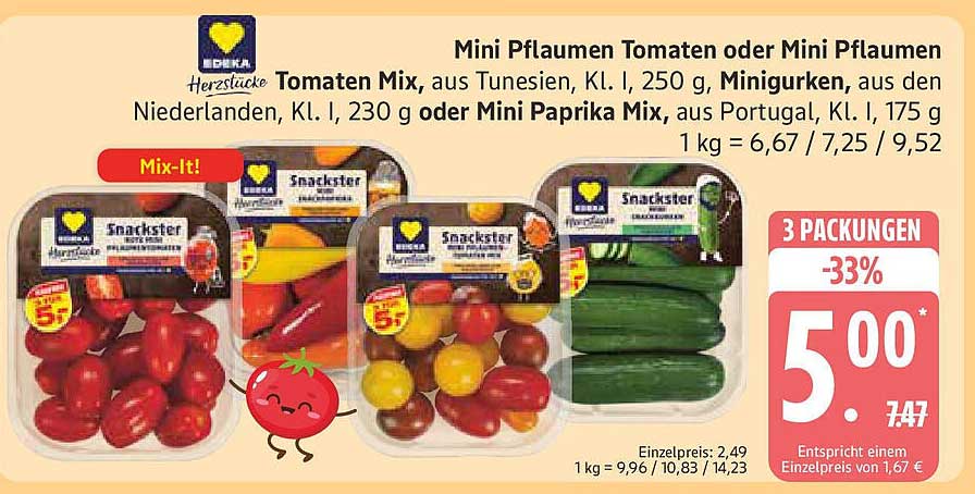 Mini Pflaumen Tomaten oder Mini Paprika Mix - 3-PACKUNG