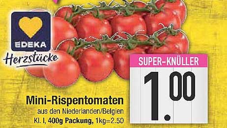 Mini-Rispentomaten aus den Niederlanden/Belgien, 400g Packung für nur 1,00 €