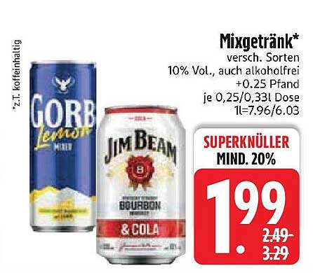 Mixgetränk versch. Sorten 10% Vol., auch alkoholfrei