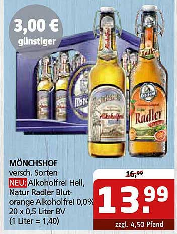 Mönchshof Alkoholfrei und Natur Radler Blutorange