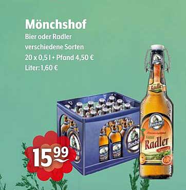 Mönchshof Bier oder Radler - verschiedene Sorten im 20er Kasten