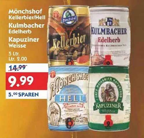 Mönchshof Kellerbier/Hell, Kulmbacher Edelherb, Kapuziner Weisse 5 L - Nur 9,99 €!