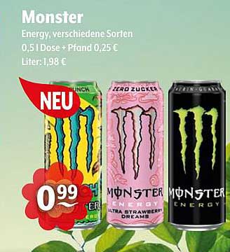 Monster Energy – verschiedene Sorten im Angebot