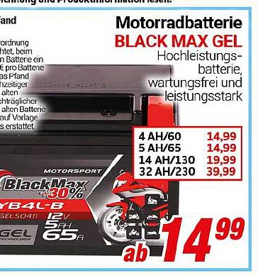 Motorradbatterie BLACK MAX GEL