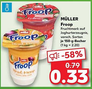 MÜLLER Froop Fruchtmark auf Joghurtzeugnis, verschiedene Sorten