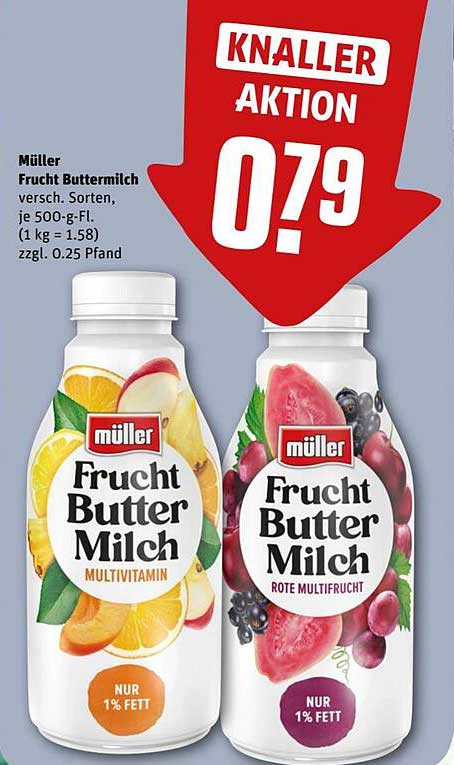 Müller Frucht Buttermilch – Verschiedene Sorten, je 500-g-Fl.