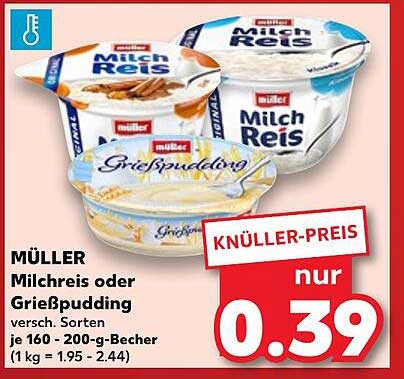 MÜLLER Milchreis oder Grießpudding 160 - 200-g-Becher