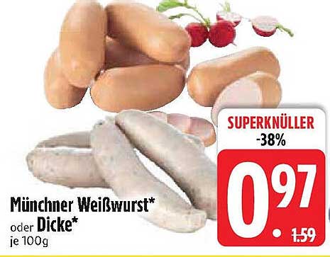 Münchner Weißwurst oder Dicke je 100g