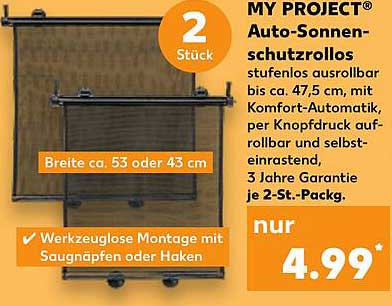 MY PROJECT® Auto-Sonnen-schutzrollos 2 Stück