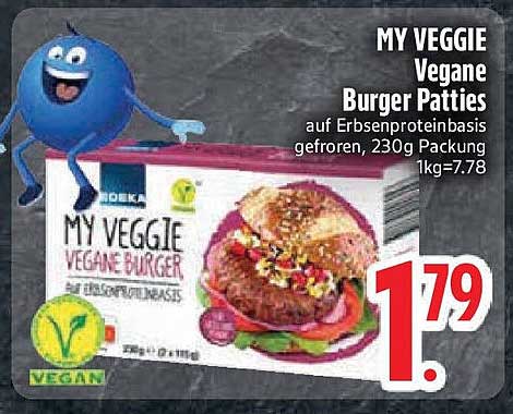 MY VEGGIE Vegane Burger Patties auf Erbsenproteinbasis, 230g Packung