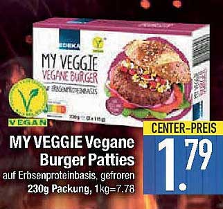 MY VEGGIE Vegane Burger Patties auf Erbsenproteinbasis, gefroren, 230g Packung