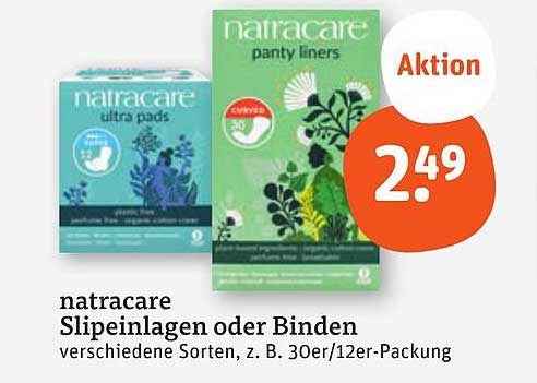 natracare Slipeinlagen oder Binden, verschiedene Sorten, z. B. 30er/12er-Packung