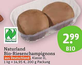 Naturland Bio-Riesenchampignons aus Deutschland, Klasse II, 200 g Packung