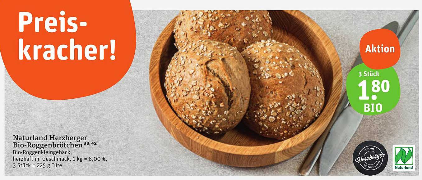 Naturland Herzberger Bio-Roggenbrötchen - 3 Stück für nur 1,80 €!