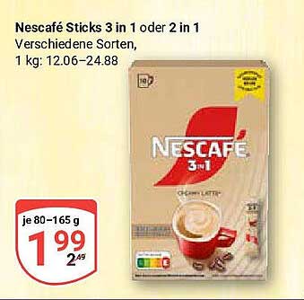 Nescafé Sticks 3 in 1 oder 2 in 1 – Verschiedene Sorten