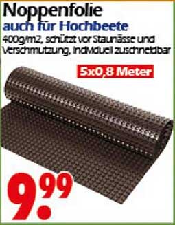 Noppenfolie auch für Hochbeete - 400g/m², schützt vor Staunässe und Verschmutzung, individuell zuschneidbar - 5x0,8 Meter
