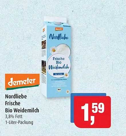 Nordliebe Frische Bio Weidemilch 3,8% Fett 1-Liter-Packung