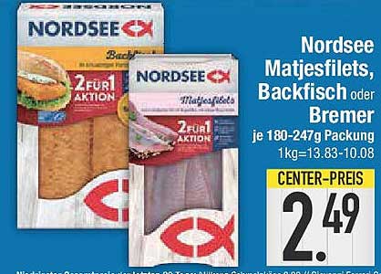 Nordsee Matjesfilets, Backfisch oder Bremer - 2 für 1 Aktion