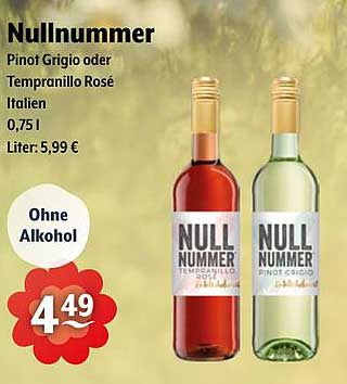 Nullnummer Pinot Grigio oder Tempranillo Rosé 0,75l