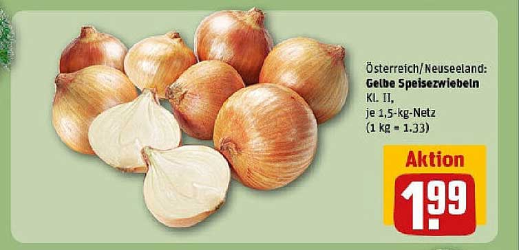 Österreich/Neuseeland: Gelbe Speisezwiebeln Kl. II, je 1,5-kg-Netz