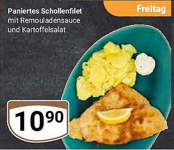 Paniertes Schollenfilet mit Remouladensauce und Kartoffelsalat