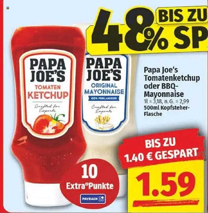 Papa Joe's Tomatenketchup oder BBQ-Mayonnaise 500ml