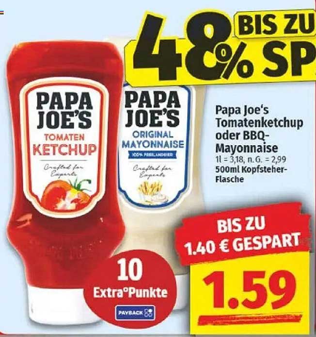 Papa Joe's Tomatenketchup oder BBQ-Mayonnaise 500ml