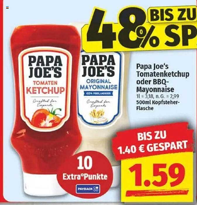 Papa Joe's Tomatenketchup oder BBQ-Mayonnaise 500ml für nur 1,59 €