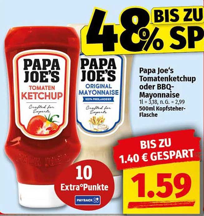 Papa Joe’s Tomatenketchup oder BBQ-Mayonnaise 500ml