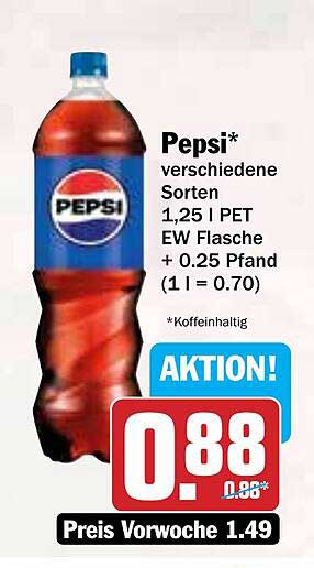 Pepsi* verschiedene Sorten 1,25 l PET EW Flasche + 0,25 Pfand